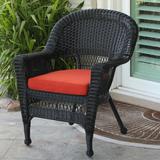 Black Wicker Chair With Brick Red Cushion- Jeco Wholesale W00207-C-FS018