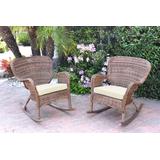 Set Of 2 Windsor Honey Resin Wicker Rocker Chair With Ivory Cushions- Jeco Wholesale W00212-R_2-FS001