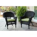 Black Wicker Chair With Sage Green Cushion - Set Of 2- Jeco Wholesale W00207-C_2-FS029-CS