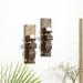 Brown Wood Pillar Geometric Wall Sconce with Wood Back Mount (Set of 2) - 6 x 4 x 19