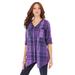 Plus Size Women's Soft Plaid Button-Up Big Shirt by Roaman's in Purple Medallion Plaid (Size 18 W)