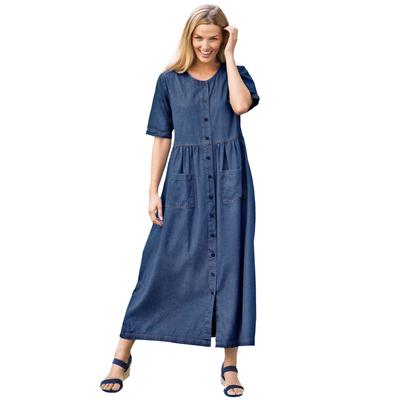 Plus Size Women's Short-Sleeve Denim Dress by Woman Within in Indigo Wash (Size 24 W)