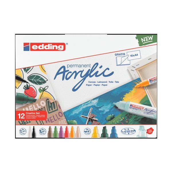 Edding 12-tlg. Acrylmarker-Set »basic« (5000 + 5100 + 5300 + 5400) schwarz Image