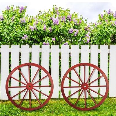 The Gray Barn Zephyr Grange Wooden Wagon Wheel with Antique Red Finish (Set of 2)