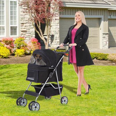 BestPet Pet Stroller Cat Dog Cage Stroller Travel Folding Carrier in Black, Size 38.6 H x 17.5 W x 33.0 D in | Wayfair BP-S04T-Black