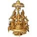 Exotic India Lakshmi, Ganesha & Saraswati Seated On Moving Chowki w/ Parasol Metal in Yellow | 16 H x 10 W x 10 D in | Wayfair ZCZ71