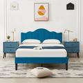 Trent Austin Design® Kempst Upholstered Platform Bed Frame w/ Headboard Metal in Blue | 46.9 H x 56.2 W x 78 D in | Wayfair