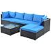 Latitude Run® 6-Piece Patio Furniture Set Corner Sofa Set w/ Thick Removable Cushions, PE Rattan Wicker, Outdoor Garden Sectional Sofa Chair in Blue