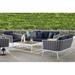 Corrigan Studio® Holldorff Modern Grey & White Outdoor Dining Chairs w/ Blue Cushions - Set Of 2 Metal in Gray/Black | Wayfair
