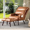 Corrigan Studio® Adjustable Back Recliner Chair w/ Ottoman Faux /Mildew Resistant/Stain Resistant in Brown | 37 H x 29.52 W x 33.46 D in | Wayfair