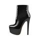 Only maker Women's Ankle Boots with Side Zipper Stiletto High Heel Round Toe Punk Biker Motorcycle Booties Faux Patent Leather Party Dress Black Size 11
