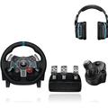 Logitech G29 Driving Force Gaming Rennlenkrad, Zweimotoriges Force Feedback - Schwarz + Logitech G Driving Force Schalthebel - Schwarz + Logitech G935 kabelloses Gaming-Headset - Schwarz