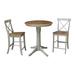 30" Round Pedestal Gathering Height Table With 2 X-Back Counter Height Stools - Set of 3 Pieces