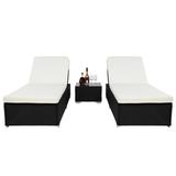 Patio 3PCS Wicker Chaise Lounge Set with Beige Cushions