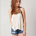 Free People Tops | Euc Free People Med Embroidered Beach Date Tank | Color: Green/White | Size: M