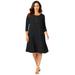 Plus Size Women's Three-Quarter Sleeve T-shirt Dress by Jessica London in Black (Size 26 W)