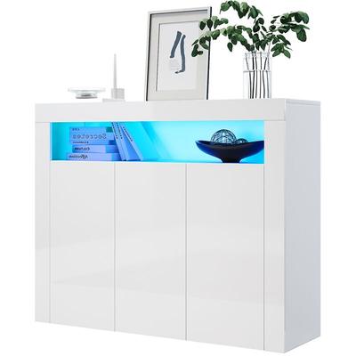 Kommode Weiß Sideboard Wohnzimmerschrank mit led Beleuchtung Hochglanz B116xH93xT35cm - Sonni Image