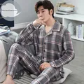Ensembles de pyjamas longs en coton pour hommes vêtements de nuit à carreaux pyjamas PJ sommeil