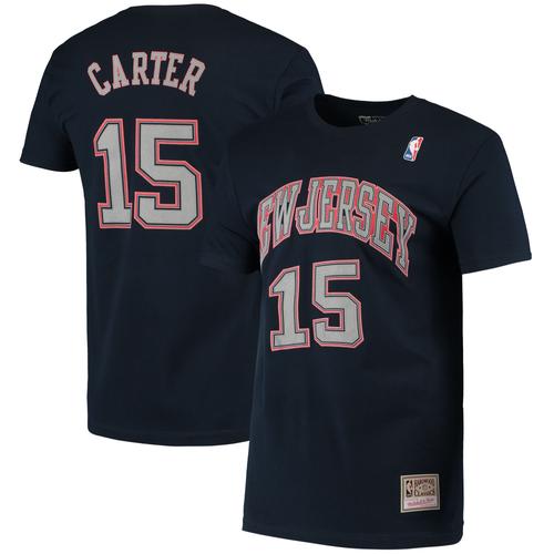 Mitchell & Ness Vince Carter Herren-T-Shirt „Hardwood Classics“ der New Jersey Nets mit aufgenähtem Namen und Nummer, Marineblau