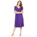 Plus Size Women's Ultrasmooth® Fabric V-Neck Swing Dress by Roaman's in Midnight Violet (Size 34/36) Stretch Jersey Short Sleeve V-Neck