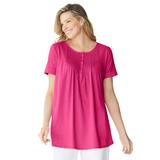 Plus Size Women's Short-Sleeve Pintucked Henley Tunic by Woman Within in Raspberry Sorbet (Size 18/20)