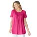 Plus Size Women's Short-Sleeve Pintucked Henley Tunic by Woman Within in Raspberry Sorbet (Size 18/20)