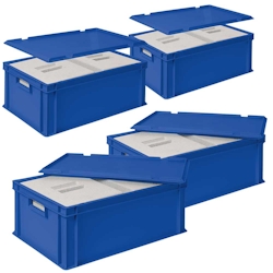 BRB 4x 2 Thermoboxen in Stapelkiste mit Deckel, LxBxH 600x400x220 mm, EPS, blau Image