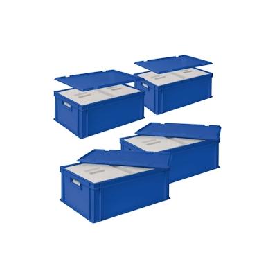 4x 2 Thermoboxen in Stapelkiste mit Deckel, LxBxH 600x400x220 mm, EPS, blau