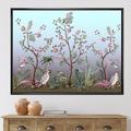 East Urban Home Chinoiserie w/ Birds & Peonies II - Painting on Canvas Canvas, Wood in Blue/Green/Pink | 12 H x 20 W x 1 D in | Wayfair