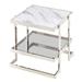 Everly Quinn Metal/Marble Glass, Side Table, Silver/White Stainless Steel/Glass in Gray | 23.82 H x 23.62 W x 23.62 D in | Wayfair