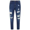 Yours - Dark Blue Extreme Distressed Ripped Skinny Stretch Ava Jeans - Women's - Plus Size Curve