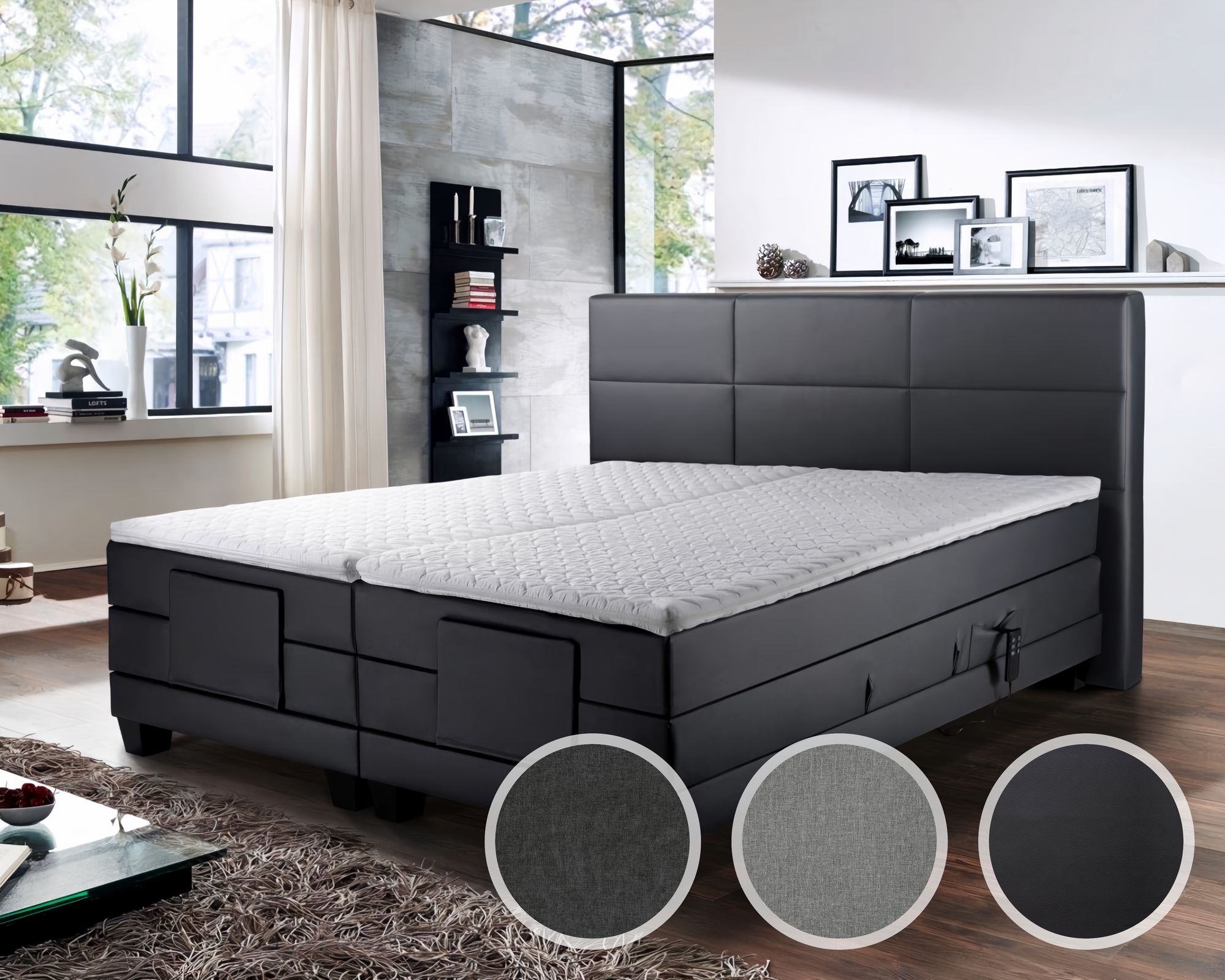 Winkle »Doris« Boxspringbett Bettkasten / 180x200 cm / ohne Matratzen / Stoff Anthrazit 9549