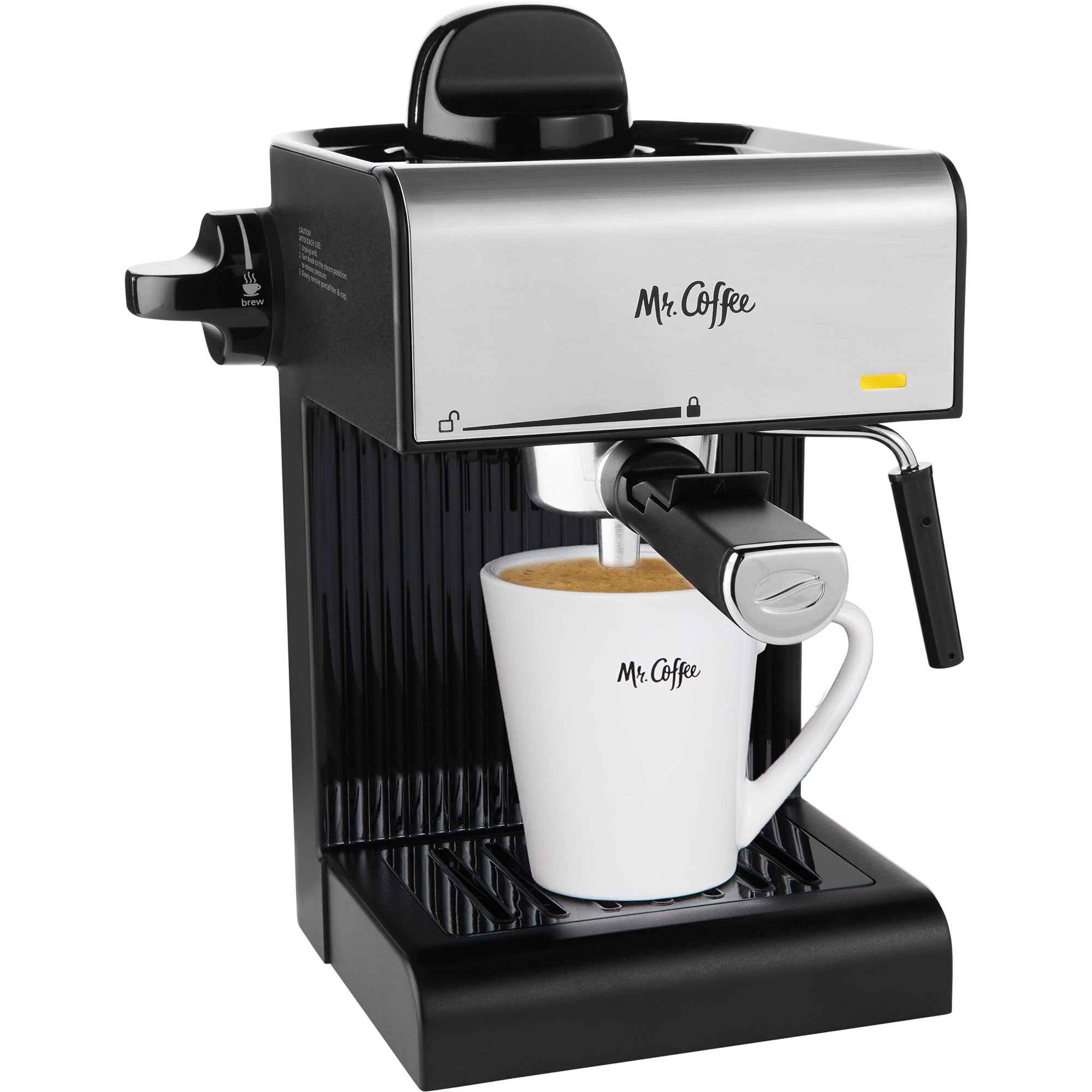 Mr. Coffee Caf 20-Ounce Steam Automatic Espresso Maker and Cappuccino Machine with Built-in Frothing Wand, Black