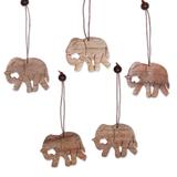 NOVICA Elephant Holiday, Wood ornaments (set of 5) - 2" H x 2.6" W x 0.2" D