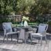 Hillhurst Outdoor 3-Piece Round Wicker Bistro Chat Set with Umbrella Hole & Cushions by Christopher Knight Home - N/A