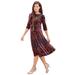 Plus Size Women's Ultrasmooth® Fabric Boatneck Swing Dress by Roaman's in Multi Mirrored Medallion (Size 26/28) Stretch Jersey 3/4 Sleeve Dress