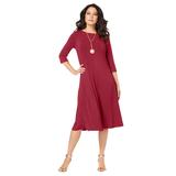 Plus Size Women's Ultrasmooth® Fabric Boatneck Swing Dress by Roaman's in Classic Red (Size 22/24) Stretch Jersey 3/4 Sleeve Dress