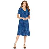 Plus Size Women's Ultrasmooth® Fabric V-Neck Swing Dress by Roaman's in Navy Star Medallion (Size 22/24) Stretch Jersey Short Sleeve V-Neck