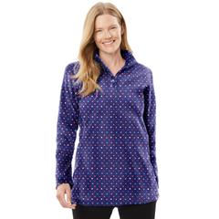 Plus Size Women's Microfleece Quarter-Zip Pullover by Woman Within in Navy Multi Fun Dot (Size 1X)