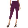 Plus Size Women's Lace-Trim Essential Stretch Capri Legging by Roaman's in Dark Berry (Size L) Activewear Workout Yoga Pants