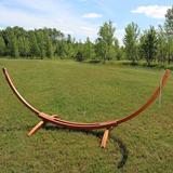 Arlmont & Co. Samira Curved Arc Wood Hammock Stand Wood in Brown/Green | 51 H x 50 W x 142.5 D in | Wayfair 4686DF3566FB4319B99A59CD86217809