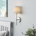 Andover Mills™ Saxon 1 - Light Dimmable Black Armed Sconce Metal/Fabric in Gray/White | 15 H x 5.5 W x 5.5 D in | Wayfair