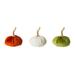 Glitzhome Set of 3 Orange/White/Green Fall Velvet Pumpkins for Thanksgiving