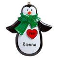 The Holiday Aisle® Penguin Heart Personalized Hanging Figurine Ornament Plastic in Black/Green/Red | 3.75 H x 3.5 W x 0.5 D in | Wayfair