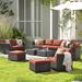 Red Barrel Studio® Joelliane 12 Piece Rattan Sofa Seating Group w/ Cushions Synthetic Wicker/All - Weather Wicker/Wicker/Rattan in Orange | Outdoor Furniture | Wayfair