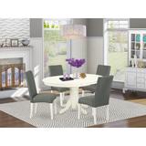 East West Furniture Dinette Set- an Oval Dining Table and Gray Linen Fabric Parson Dining Chairs, Linen White (Pieces Options)