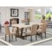 East West Furniture Dining Table Set- a Dining Table and Light Sable Linen Fabric Chairs, Distressed Jacobean(Pieces Options)