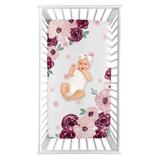 Burgundy and Pink Watercolor Floral Girl Photo Op Fitted Crib Sheet - Blush Maroon Wine Rose Green Shabby Chic Flower Farmhouse