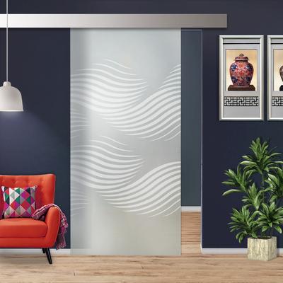 Glass Sliding Barn Door with Modern Frosted Design Hardware
