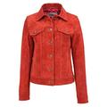 Womens Real Suede Trucker Jacket Western Style Alma (12, Red)